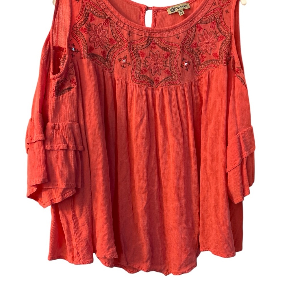 Democracy Red Ruffled Cut-Out Blouse - Picture 1 of 4